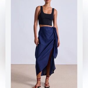 NWOT Apiece Apart Asymmetrical Lexi Sarong Navy Linen Wrap Skirt